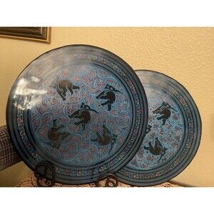 RARE Set of 2 Burmese Lacquerware Elephant Plates/Trays